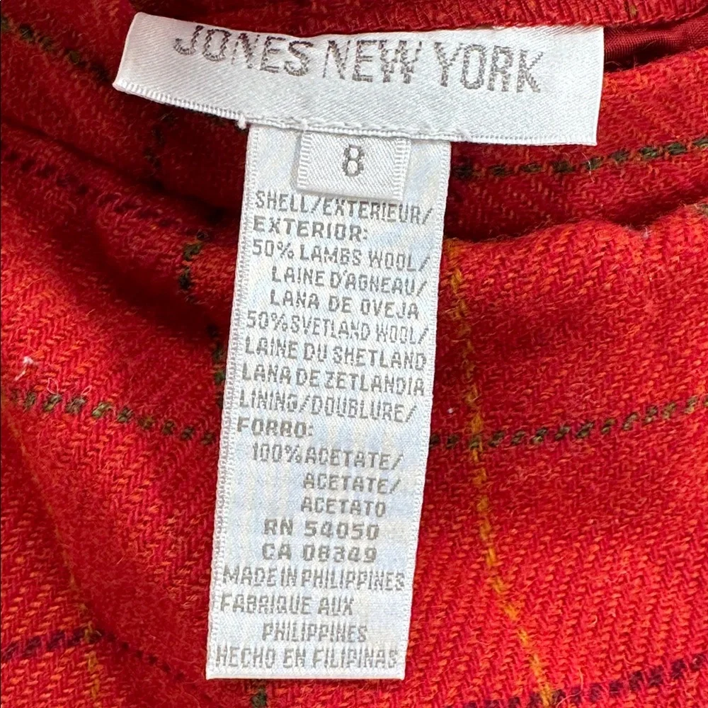 Jones New York Red Plaid Pencil Skirt 100% wool knee length professional holiday